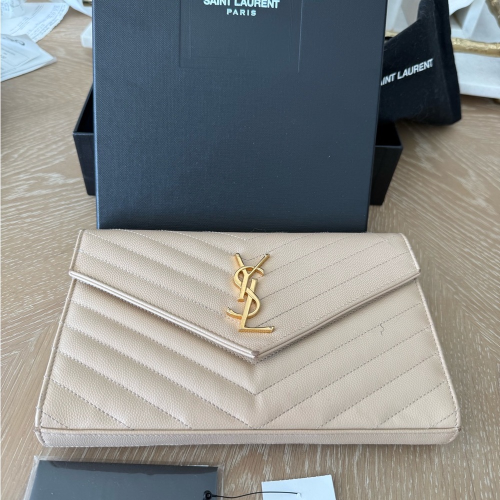 Yves Saint Laurent Classic CASSANDRE chain on wallet in grain LEATHER full set - Picture 6 of 12